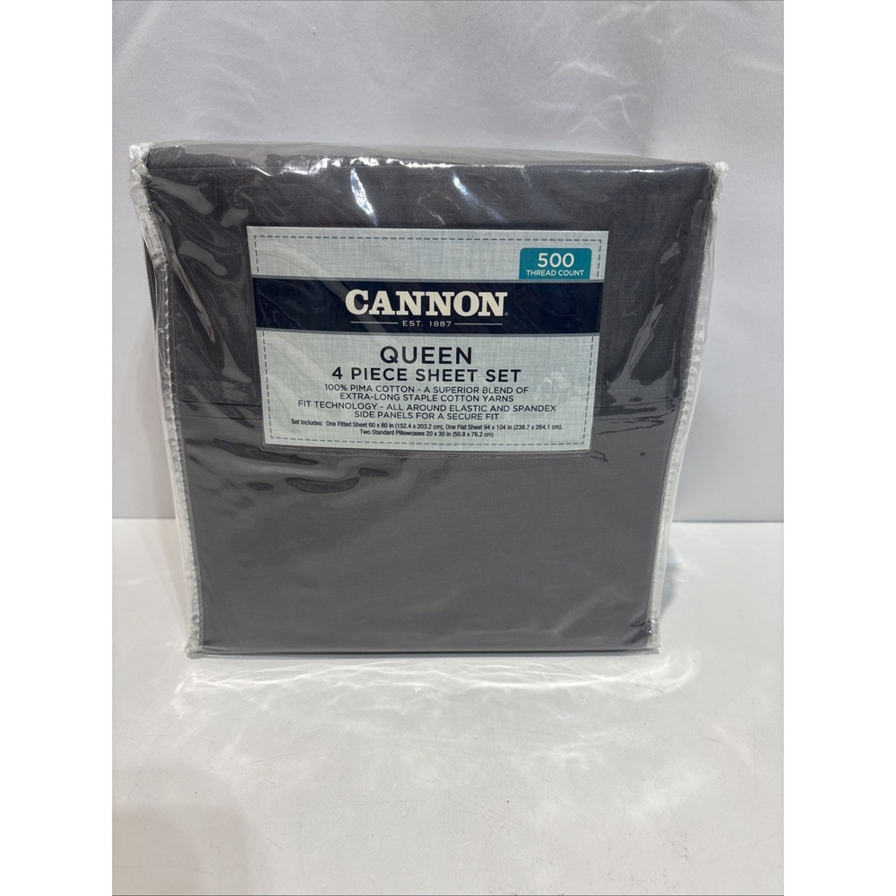 Cannon Queen Smoked Pearl 4 Piece Set 100% Cotton Fit Technology 500 Thread